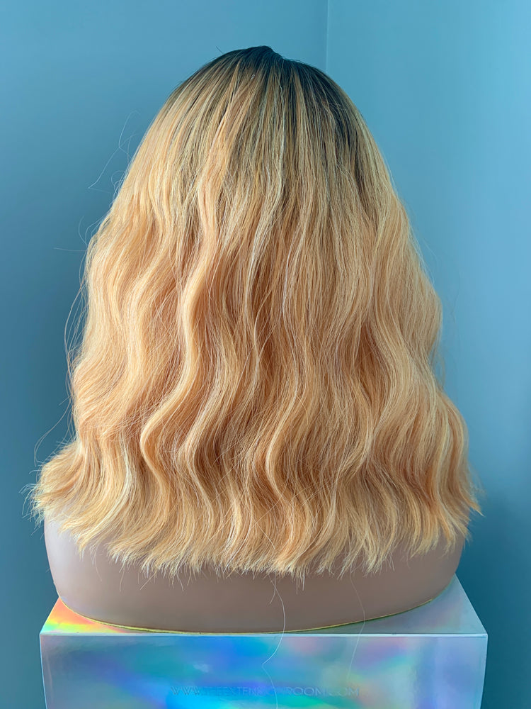 "Cora" - Coral Peach Synthetic Wig with Bangs