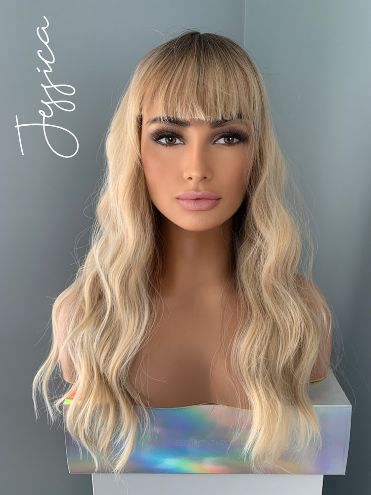 "Jessica" - Wavy Long Blonde Synthetic Wig with Bangs