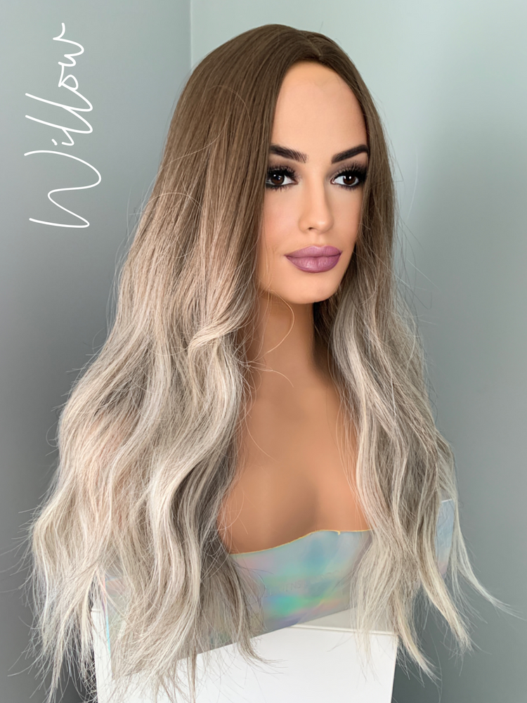 "Willow" - Long Wavy Grey Silver Blonde Synthetic Wig