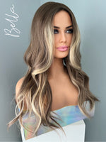 "Bella" - Brown Synthetic Wig Blonde Money Piece Highlights