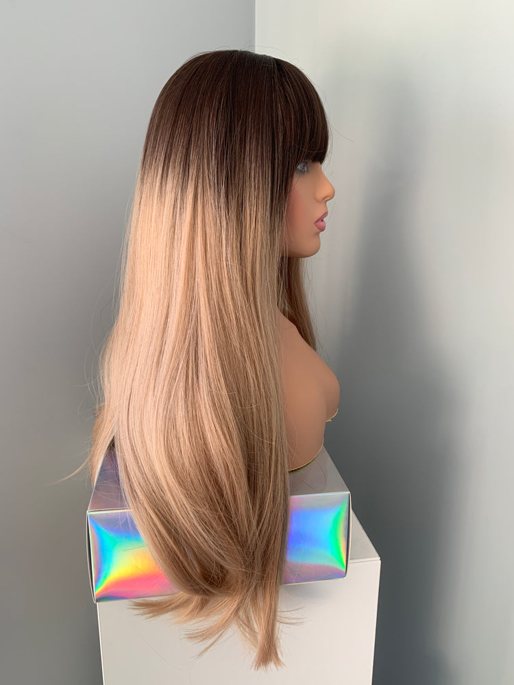 "Anna" - Rooted Blonde Synthetic Wig with Bangs