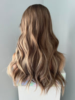 "Bella" - Brown Synthetic Wig Blonde Money Piece Highlights
