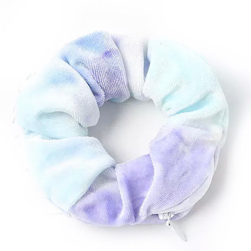 Baby Blue Tie Dye Velvet - Secret Zipper Scrunchie