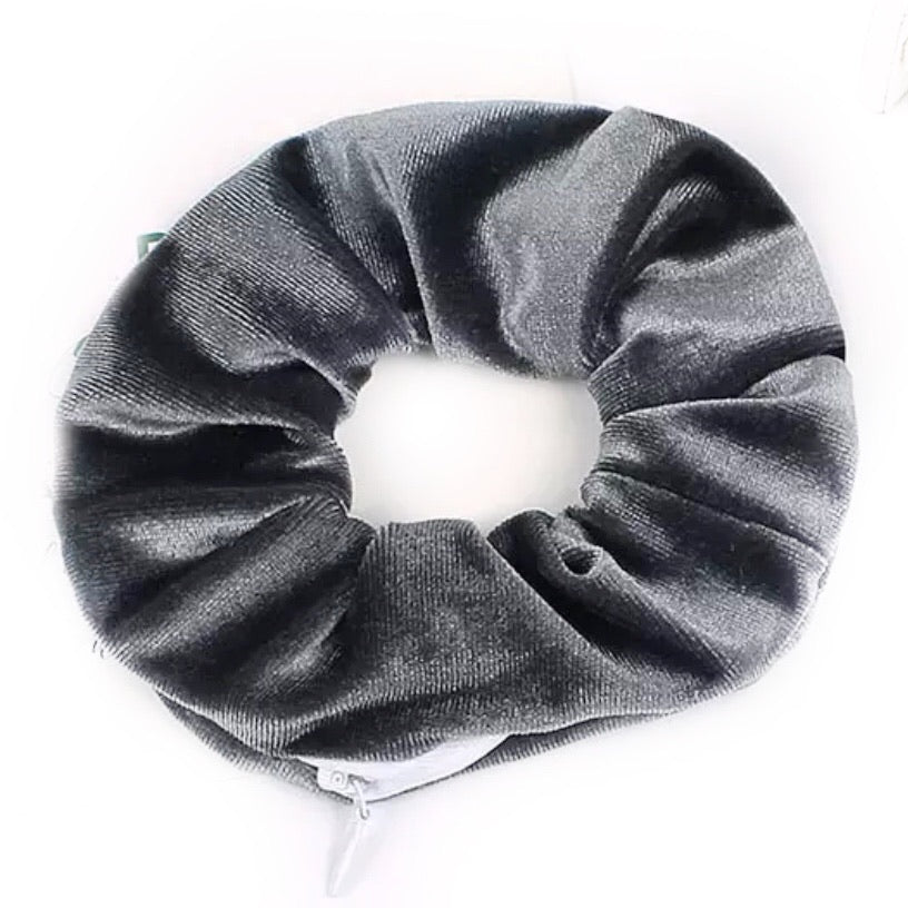 Grey Velvet - Secret Zipper Scrunchie