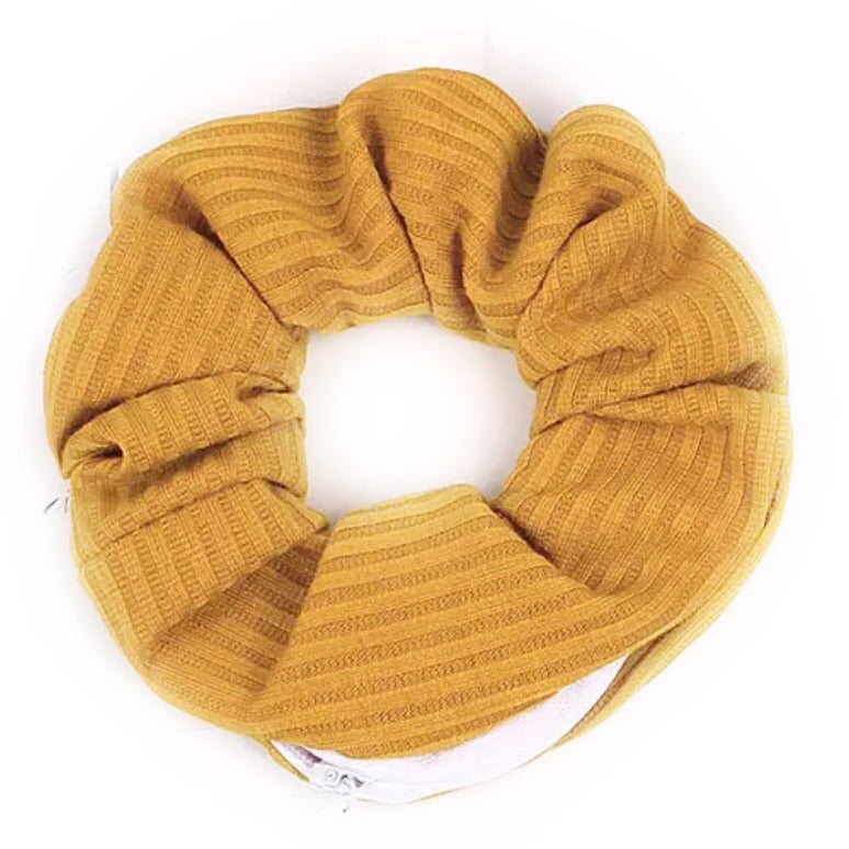 Golden Yellow Striped Cotton - Secret Zipper Scrunchie