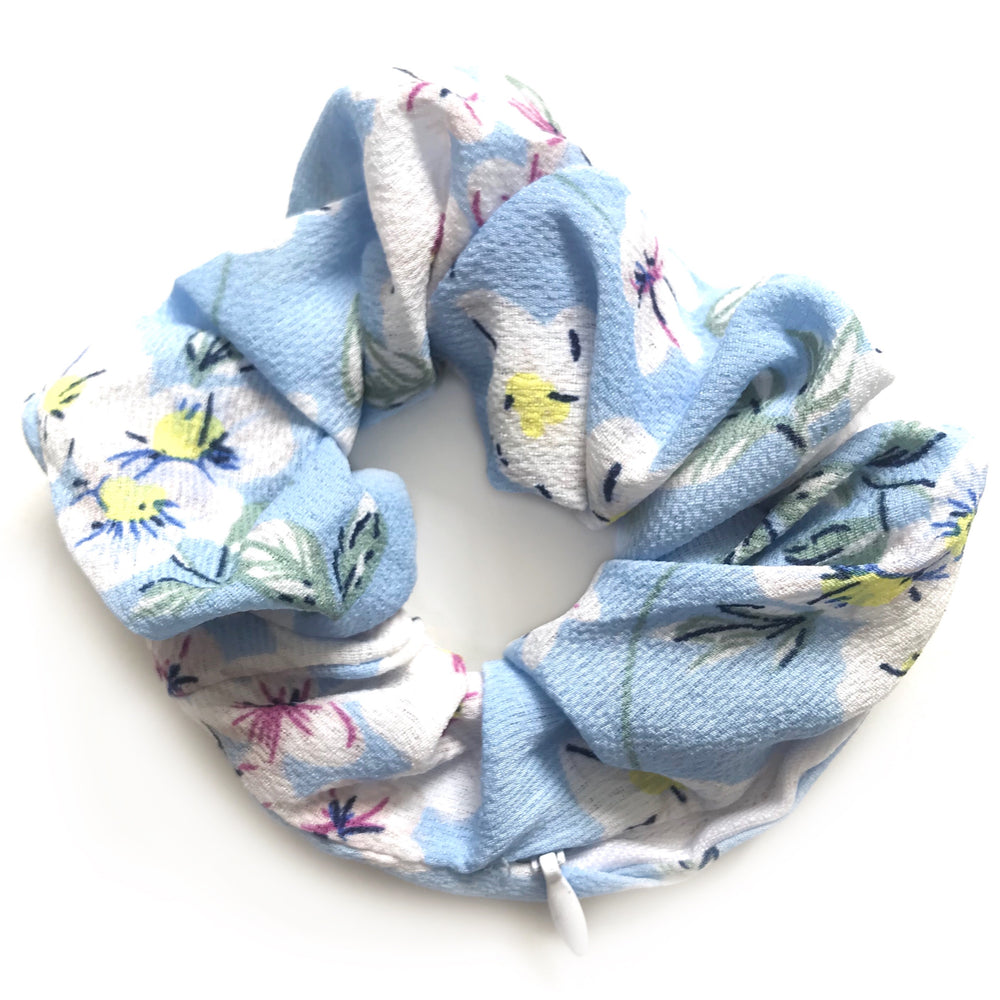 Blue Floral - Secret Zipper Scrunchie